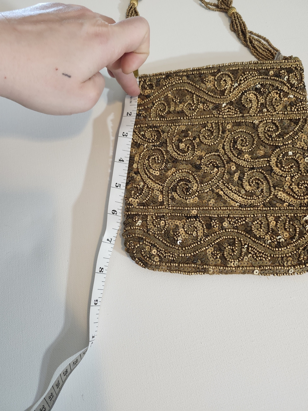 Vintage Gold Beaded Evening Bag with Swirl Sequin Detail - Picture 5 of 6